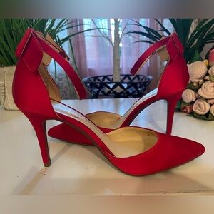 Back Bow Red Ankle Strap Heels - Size 9
